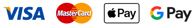Visa, Mastercard, Apple Pay, Google Pay